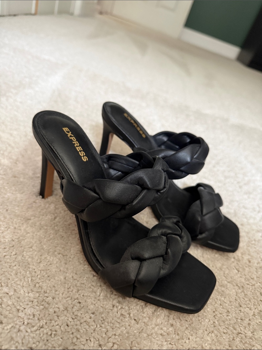Express Black Braided Double-Strap Stiletto Sandals